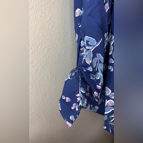 41 Hawthorn Blue Floral Sheer Long Sleeve Tie Wrist Blouse Size S NWT - Picture 3 of 12